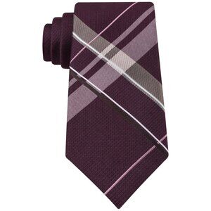 MICHAEL KORS Burgundy Red Weekender Plaid Silk Blend Classic Tie